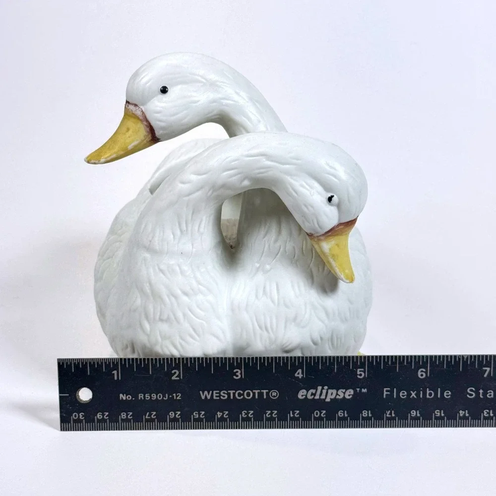 Vintage Double Duck White Cuddle Ducks Geese Figurine Planter Pot